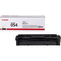 Canon 054 yellow toner cartridge with white box, red Canon logo, and black text detailing product specifications.