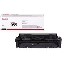 Canon 055 toner cartridge in cyan, black casing, with white and red branded packaging box.