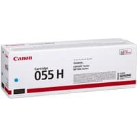 Canon 055H Original Cyan toner cartridge in white box with red and black text, blue dot label on side.