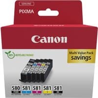 Canon 2078C007 ink cartridge pack, five colors: black, blue, cyan, magenta, yellow, in red and white packaging.