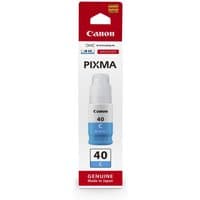 Cyan Canon ink bottle, model GI-40C, for Pixma G 50, 7.7K pages, in white and red packaging.