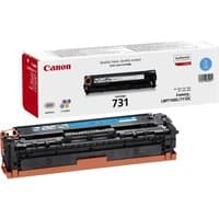 Canon 731 cyan toner cartridge with black casing and blue label, in branded white box.