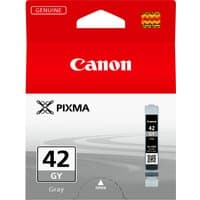 Canon CLI-42GY grey ink cartridge in red and white packaging with PIXMA logo and product details.