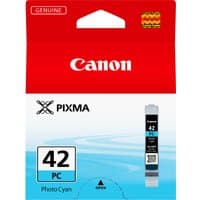 Canon CLI-42PC Photo Cyan Ink Cartridge in red box with blue wave design and Canon logo.