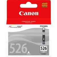Canon CLI-526GY grey ink cartridge in red packaging with Pixma logo and ChromaLife100+ branding.