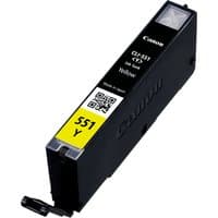 Black Canon CLI-551Y yellow ink cartridge with yellow label and QR code on front.