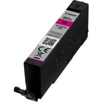 Canon CLI-581XL magenta ink cartridge, black casing, pink label, Canon logo, and model number visible.