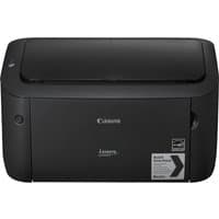 Black Canon i-SENSYS LBP6030B laser printer with compact design, front-facing paper tray, and Canon logo on top.