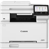 Canon i-SENSYS MF664Cdw multifunction printer, white, touchscreen display, flatbed scanner on top.
