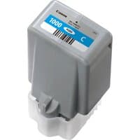 Gray Canon PFI-1000C Cyan Ink Cartridge with blue label, barcode, and capacity indicator on top.