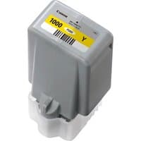Gray Canon PFI-1000Y Yellow Ink Cartridge with yellow label and barcode on top.