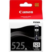 Canon PGI-525PGBK black ink cartridge in red and white packaging with black wave design and Canon logo.