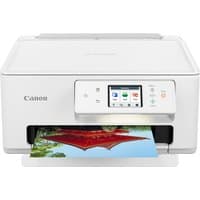 White Canon PIXMA TS7650i A4 inkjet printer with touchscreen, paper tray, and color photo output.