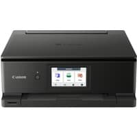 Black Canon PIXMA TS8750 inkjet printer with touchscreen display and Wi-Fi connectivity.