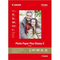 Canon PP-201 Glossy II Photo Paper Plus A3, red packaging with family photo, 20 sheets, 5-star quality rating.
