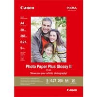 Canon PP-201 Glossy II Photo Paper Plus A4, 20 sheets, red packaging with family photo and product details.