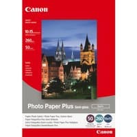 Canon SG-201 Semi-Gloss Photo Paper Plus, 4x6 inches, 50 sheets, red packaging with night cityscape image.
