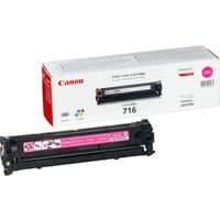 Canon 716 magenta toner cartridge, black casing with pink label, next to branded white and red packaging box.