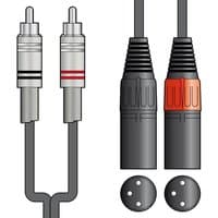 Citronic 1.5m audio lead with 2 RCA male plugs and 2 XLR male connectors, silver and black with red accents.