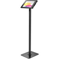 Black Compulocks iPad floor stand with secure enclosure and sleek, tall design for 10th-11th Gen iPads.