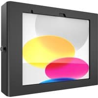 Black Compulocks iPad wall mount with secure enclosure and visible screen, designed for 10th-11th Gen iPads.