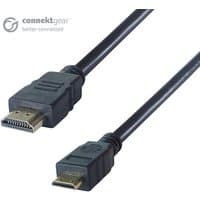 Black 2m HDMI to HDMI Mini cable with gold connectors, CONNEkT Gear logo in corner.