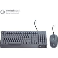 Black connektgear USB keyboard with UK layout and wired optical mouse, both featuring sleek design and compact build.
