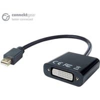 Black connektgear Mini DisplayPort to DVI-D Active Adapter with short cable and male Mini DP connector.