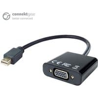 Black connektgear Mini DisplayPort to VGA adapter, male Mini DP plug to female VGA port, with short cable.
