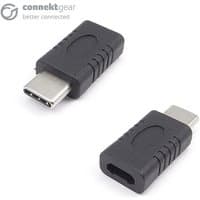 Black connektgear USB 2 Adapter, Type C Male to B Micro MHL Female, compact design with OTG function.