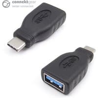 Black connektgear USB 3 adapter, Type C male to A female, compact design with OTG function, textured grip.
