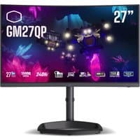 Curved Cooler Master 27" QHD gaming monitor with thin bezels, vibrant display, and sturdy black stand.
