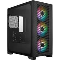 Black Cooler Master Elite 301 Mini Tower with mesh front panel and three RGB fans, tempered glass side panel.