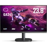 Cooler Master GA241 monitor, 23.8" display, slim bezels, black stand, vibrant space-themed screen graphics.