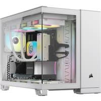 White Corsair 2500X Midi Tower with tempered glass side panel, RGB lighting, and sleek minimalist design.