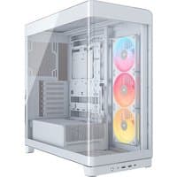 White Corsair 4500X LX-R RGB mid-tower gaming case with tempered glass and colorful front fans.