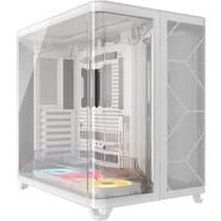 White Corsair AIR 5400 LX-R RGB iCUE LINK Midi Tower with glass panel and hexagonal mesh front.