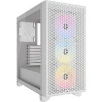 White Corsair midi tower computer case with mesh front panel and three RGB fans
