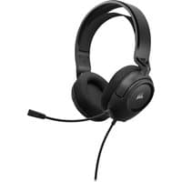 Corsair HS35 v2 wired gaming headset, black with cushioned ear cups, adjustable headband, and attached microphone.