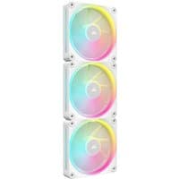White Corsair iCUE LINK LX120 RGB computer case fans, 12 cm, set of 3, with multicolor LED lighting.