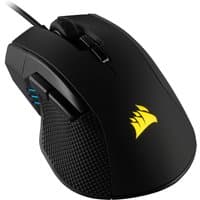 Black Corsair IRONCLAW RGB gaming mouse, right-hand, USB Type-A, with textured grip, RGB lighting, and 18000 DPI sensor.