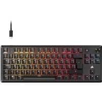 Black Corsair K70 CORE TKL gaming keyboard with RGB backlit keys and detachable USB cable.