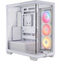 White Corsair Midi Tower 3500X LXR LINK TG with tempered glass panel and three RGB fans.