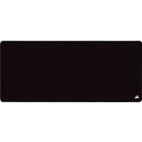 Black Corsair MM350 PRO gaming mouse pad, rectangular with stitched edges and small Corsair logo in the corner.