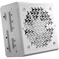 White Corsair RM750e power supply unit with 20+4 pin ATX connector and honeycomb vent design.