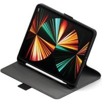 Black Cygnett Tekview Slimline 13" folio case with stand feature, holding a tablet displaying colorful abstract design.