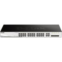Black and silver D-Link 28-port Gigabit smart managed switch with 4 combo ports and LED indicators.