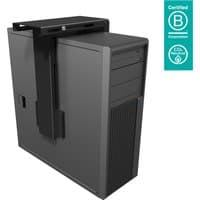 Black Dataflex Viewmate computer holder for desk, featuring a sturdy clamp and adjustable arm for secure PC mounting.