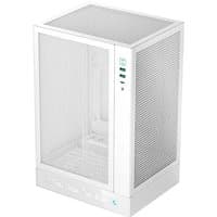 White Deepcool CH170 Digital Mini-ITX case with mesh panels, digital display, and front USB ports.