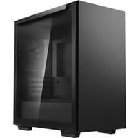 Black DeepCool MACUBE 110 midi tower with tempered glass side panel and minimalist design.